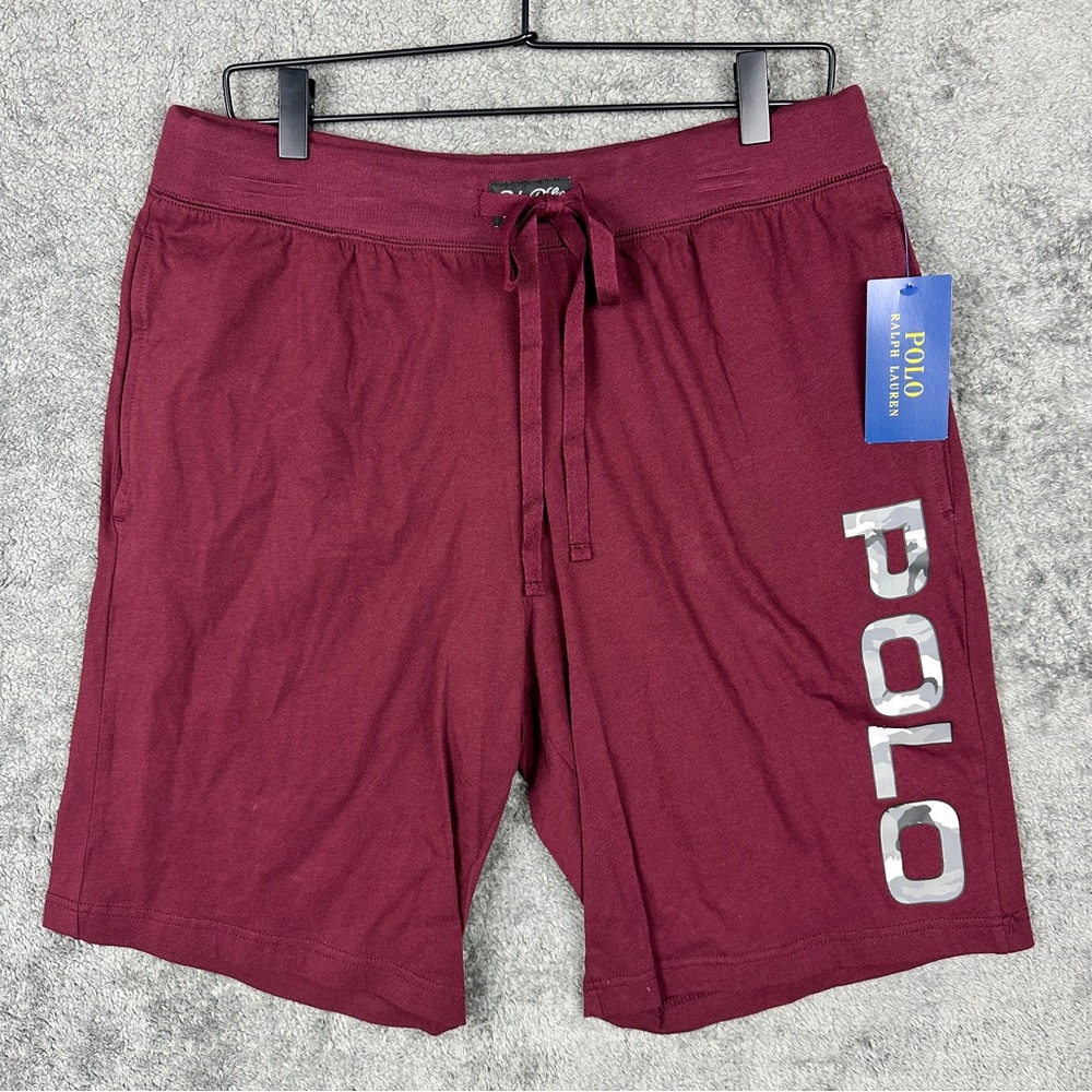 Polo Ralph Lauren Men’s Large Sleep Shorts Maroon w/ Gray Camouflage Logo Cotton
